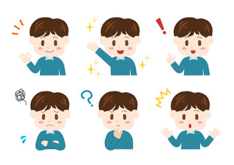 男の子のイラスト: 表情セット