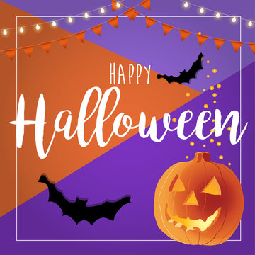 Happy Halloween vector illustration with pumpkin, card design template
