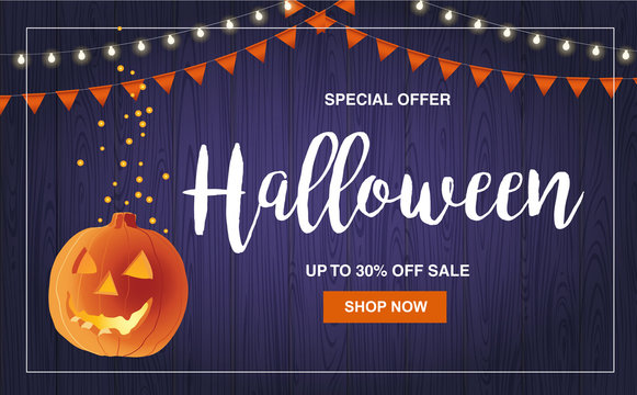 Halloween special offer sale vector illustration with pumpkin, marketing design template