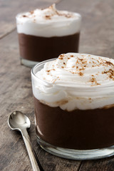 Chocolate mousse on wooden table