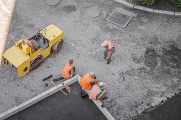 Heavy Vibration roller at asphalt pavement works . road repairing.