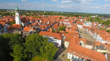 Aerial view of Celle at sunset, Germany