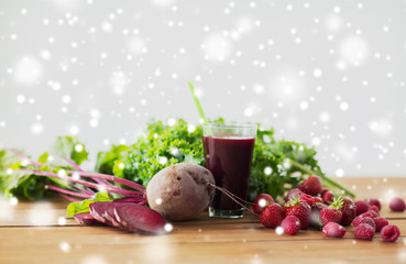 glass of beetroot juice, fruits and vegetables