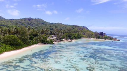 Anse Source D'Argent in La Digue Island - Seychelles aerial view