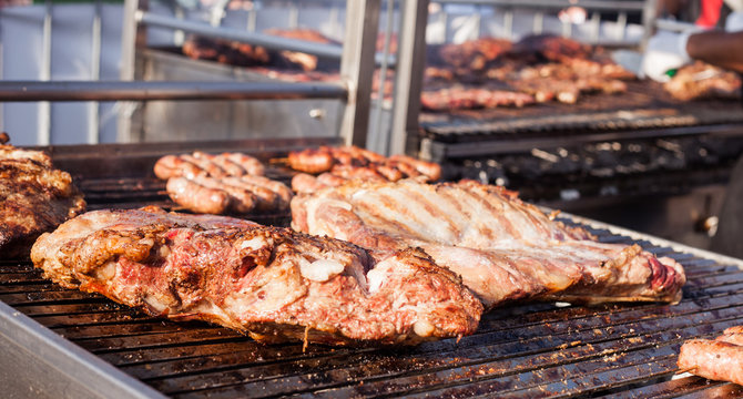 Street food, Argentine meat stand.