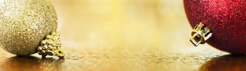 Golden and red Christmas decorations - greeting card background, banner 