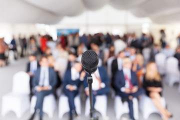 Business conference. Corporate presentation. Microphone.