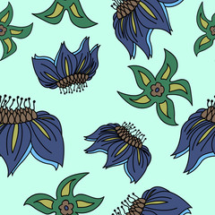 Fantasy hand-drawn floral seamless pattern. An illustration for fabrics, notebooks, cases for computers and phones.