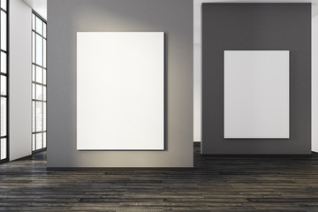 Bright concrete interior with billboard