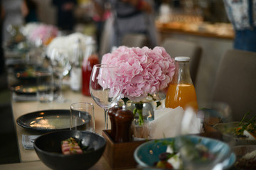 Wedding decoration with pink and white hortensia