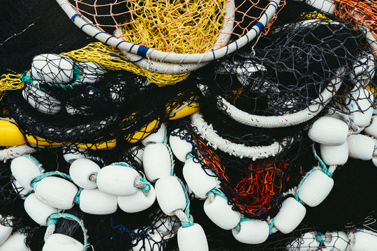 Pile of commercial fishing nets