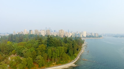 Aerial view of Vancouver skyline from Stanley Park, Canada