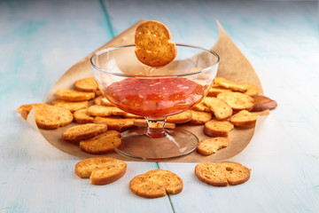 croutons with sweet-sour sauce  