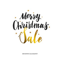 Merry Christmas Winter Sale template. Vector banner with Modern Brushpen Calligraphy