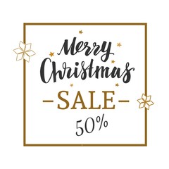 Merry Christmas Winter Sale template. Vector banner with Modern Brushpen Calligraphy