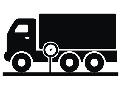 vehicle weighing, truck and weight, black silhouette, vector icon