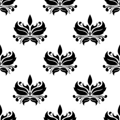 Obraz premium Black floral seamless ornament on white background