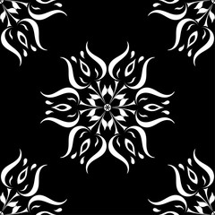 Black and white floral ornament. Seamless pattern