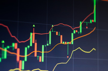 market trade background graph with red and green candles start growing