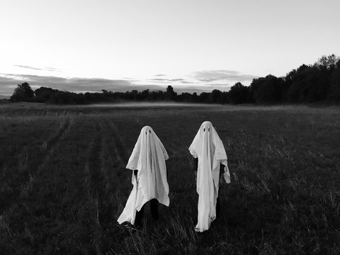 Two Ghost Standing in Field