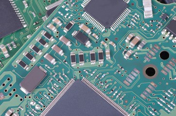 Surface-mount components on circuit board.