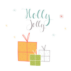 Obraz na płótnie Canvas Merry Christmas cute greeting card with lettering holly jolly an
