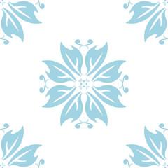 Blue floral seamless design on white background
