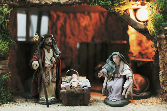 Christmas manger with figurines.