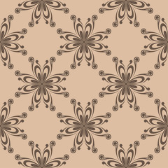 Brown floral seamless pattern on beige background