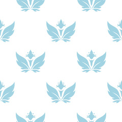 Blue floral ornament on white background. Seamless pattern