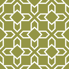 Olive green and white geometric ornament. Seamless pattern