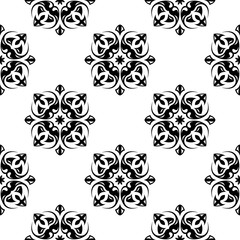 Black floral seamless ornament on white background