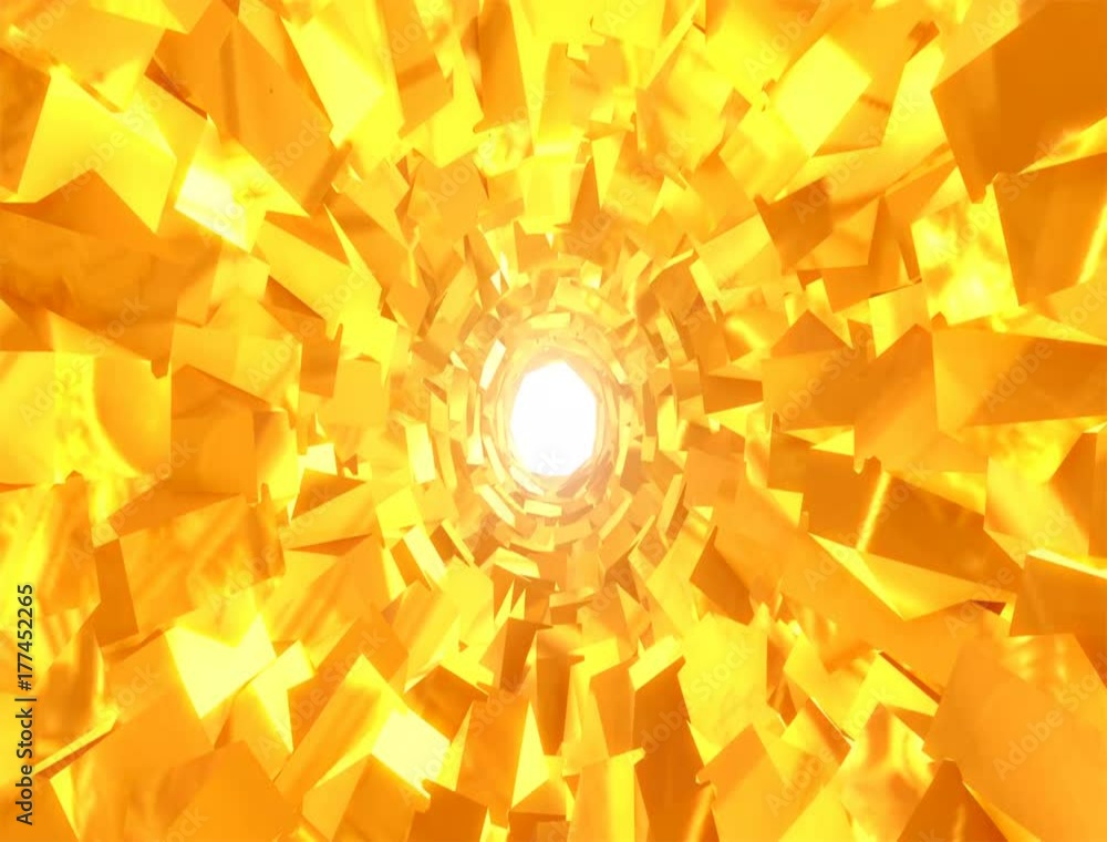 Poster 00:05 | 00:15 1× abstract technology tunnel. gold concstruciton sharp crystal corners with reflectio