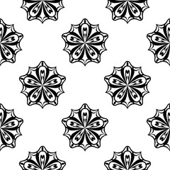 Black floral seamless pattern on white background