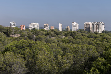 Buildings behind a park, Spain