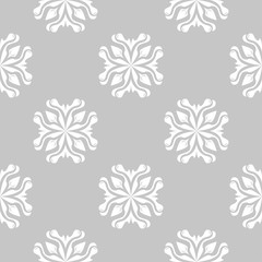 White floral seamless pattern on gray background