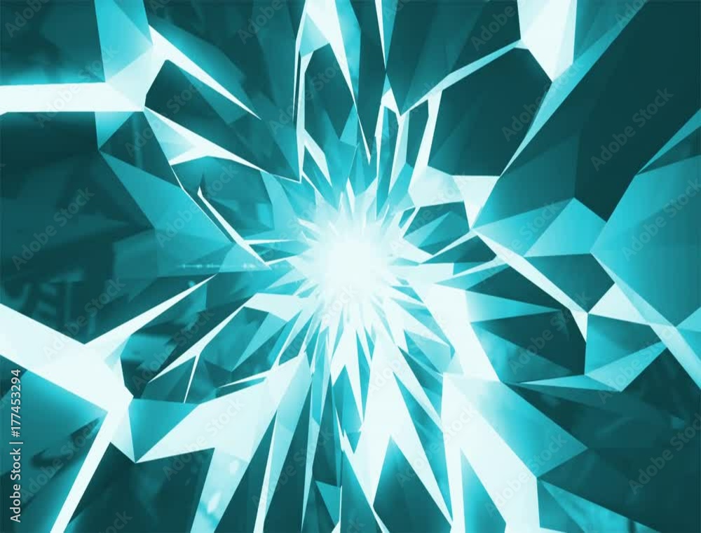 Poster abstract technology tunnel. blue diamond concstruciton sharp crystal corners with reflections the ca