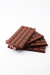 close up of chocolate bars isolated on white background.