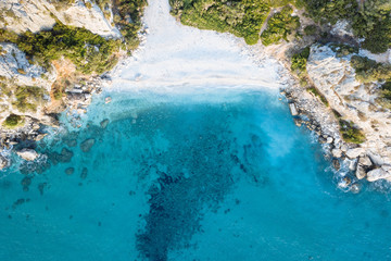 Beautiful beach, coast and bay with crystal clear sea water seen from above