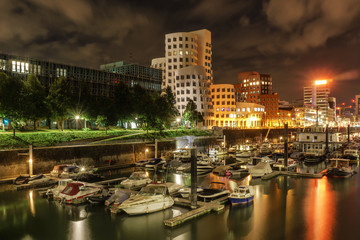 Dusseldorf, Media harbor. Area of creative architecture and harbor of small boats