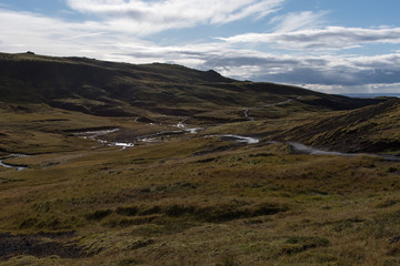 Fototapeta na wymiar Path through the Icelandic hills