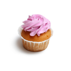 cupcake with pink cream on a white background