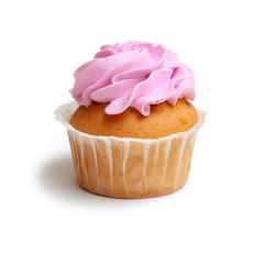 cupcake with pink cream on a white background