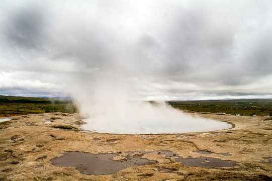 Volcanic hot water steam in Iceland