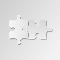 Obraz premium Two white piece flat puzzle. Puzzle icon white background. Vector