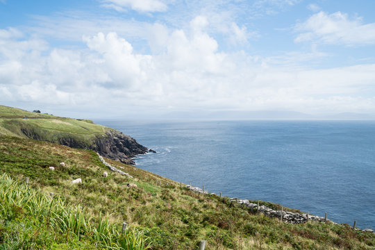 Rocky cliffs along Wild Atlantic Way tourist route on Irish west coast