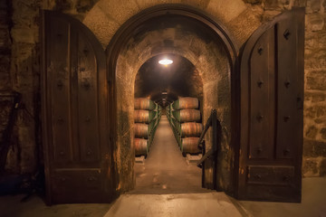  Barrels row in a Rioja winery in Alava