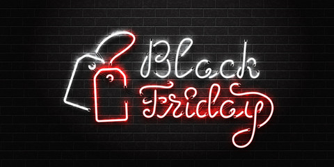 Vector realistic isolated neon sign of Black Friday lettering for decoration and covering on the transparent background. Concept of sale, clearance and discount.