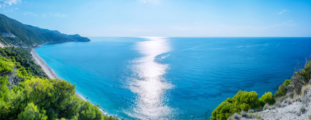 Panoramic view on Milos Beach in Lefkada, greece - obrazy, fototapety, plakaty