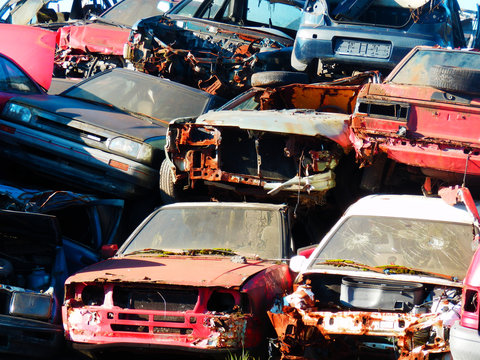color detail photography of cars junkyard